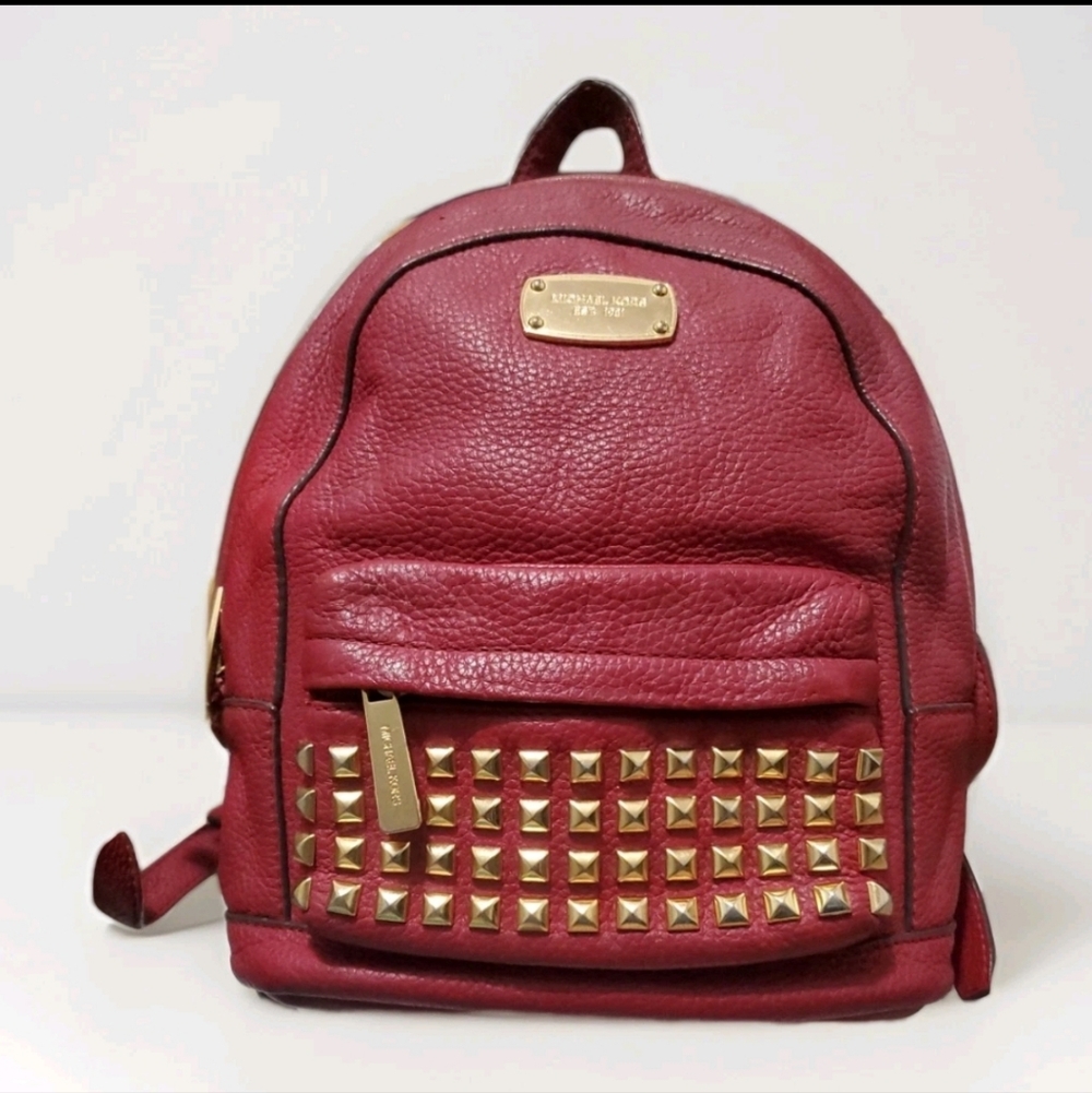 Michael Kors Medium Studded Pocket Red Cow Hide Pebble Leather - Picture 6 of 11